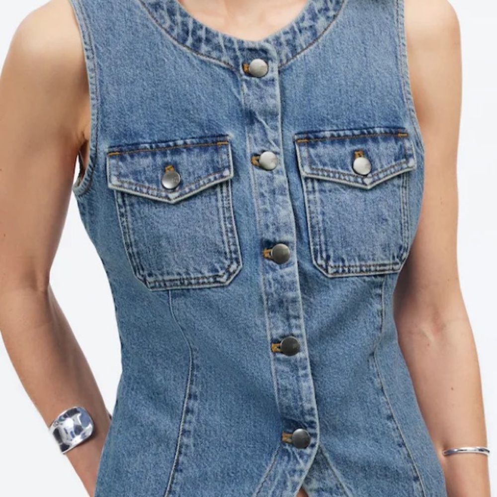 MADEWELL NWOT Denim High Crewneck Vest Jacket Size 12 - Picture 5 of 6